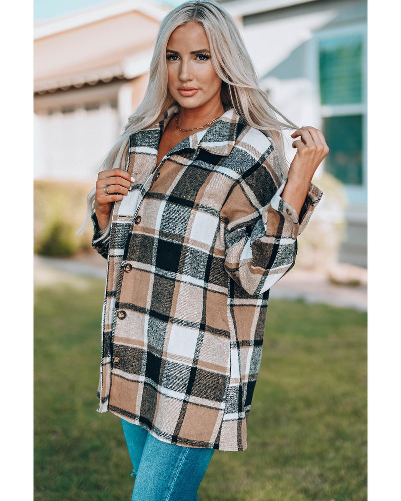 Azura Exchange Plaid Print Buttoned Shirt Jacket - S