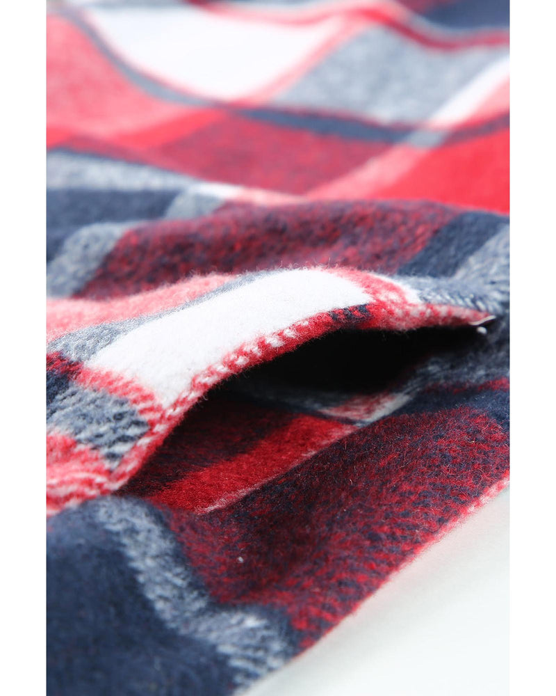 Azura Exchange Red Hooded Plaid Button Front Shacket - S