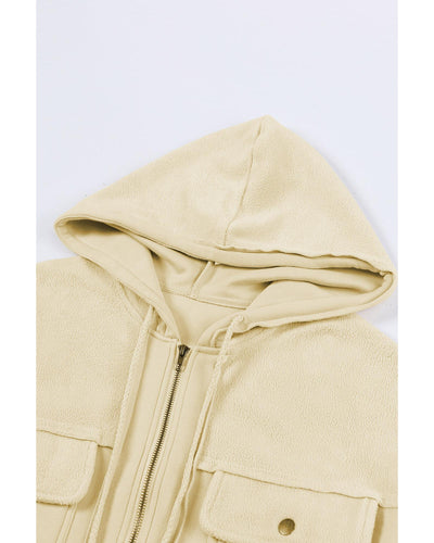 Apricot Flap Pocket Drawstring Hood Zip Up Jacket - S