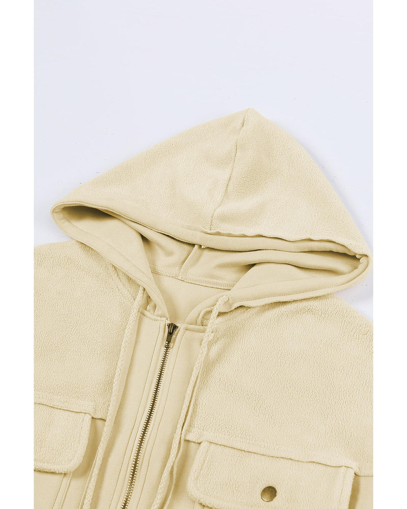 Apricot Flap Pocket Drawstring Hood Zip Up Jacket - S