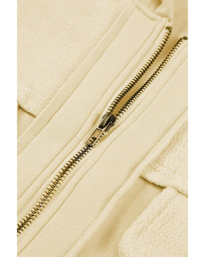 Apricot Flap Pocket Drawstring Hood Zip Up Jacket - S