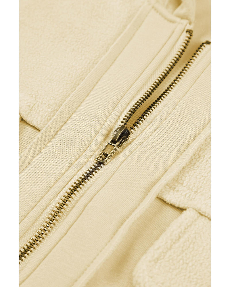 Apricot Flap Pocket Drawstring Hood Zip Up Jacket - S