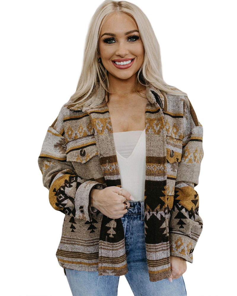 Azura Exchange Brown Western Aztec Print Jacket - L