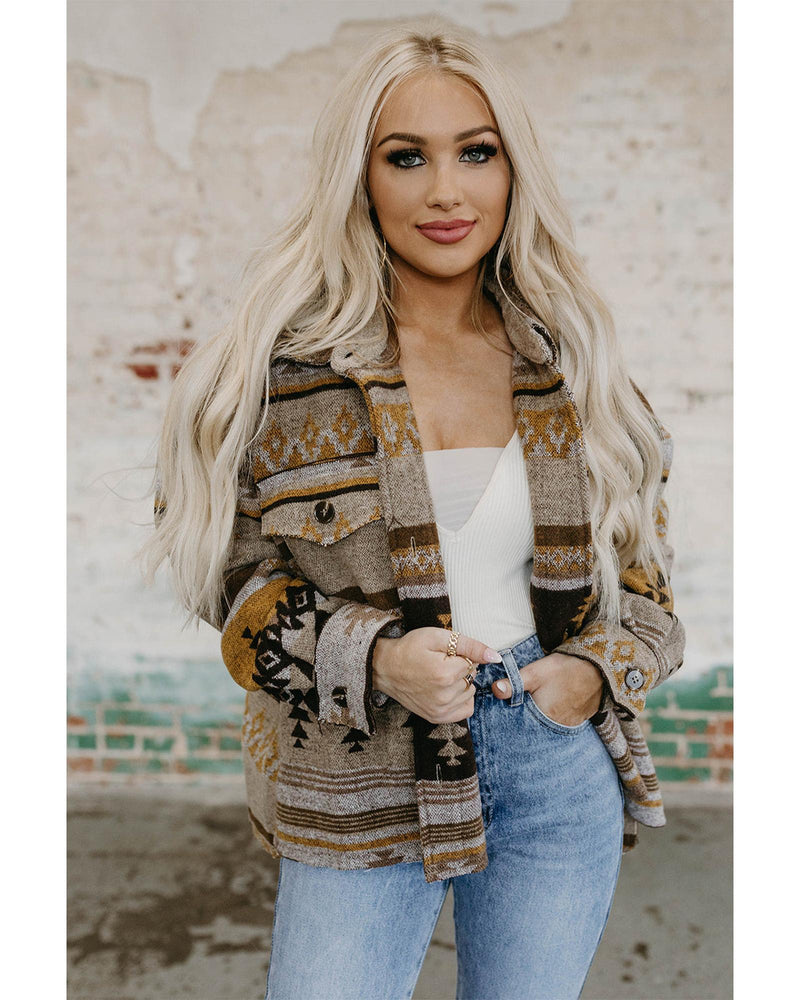 Azura Exchange Brown Western Aztec Print Jacket - L