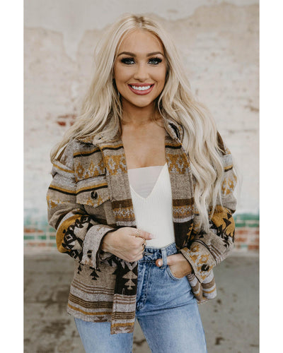 Azura Exchange Brown Western Aztec Print Jacket - XL
