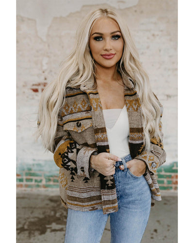 Azura Exchange Brown Western Aztec Print Jacket - XL
