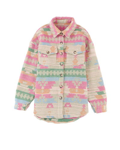 Azura Exchange Multicolor Western Aztec Print Button Flap Pocket Shacket - L