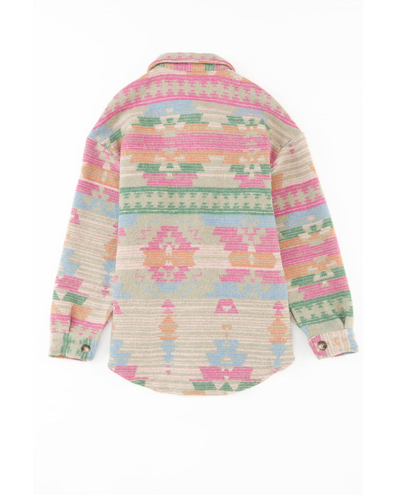 Azura Exchange Multicolor Western Aztec Print Button Flap Pocket Shacket - L