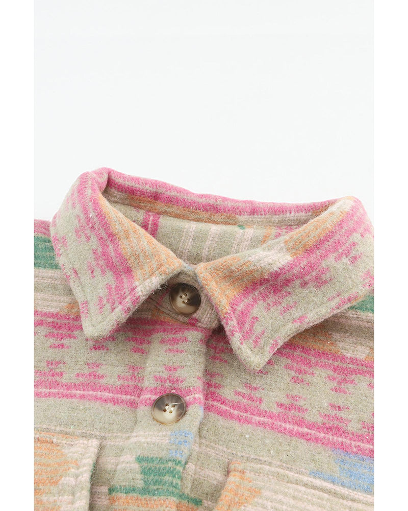 Azura Exchange Multicolor Western Aztec Print Button Flap Pocket Shacket - L