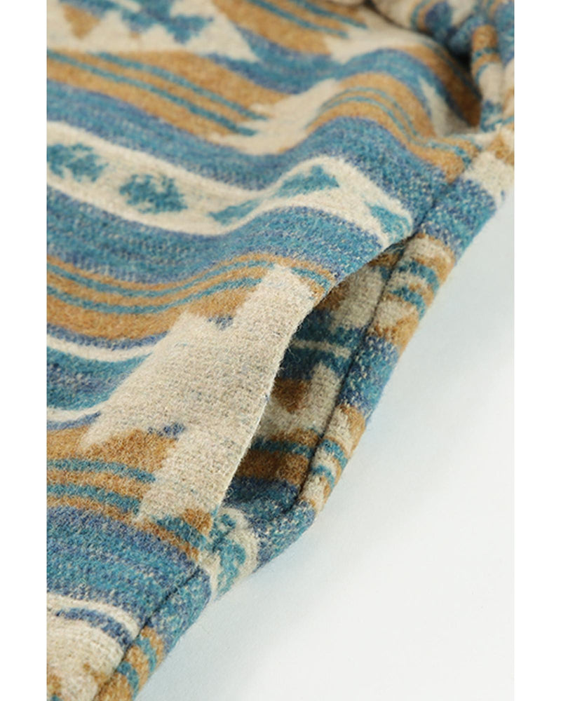 Azura Exchange Blue Western Aztec Print Button Flap Pocket Shacket - L