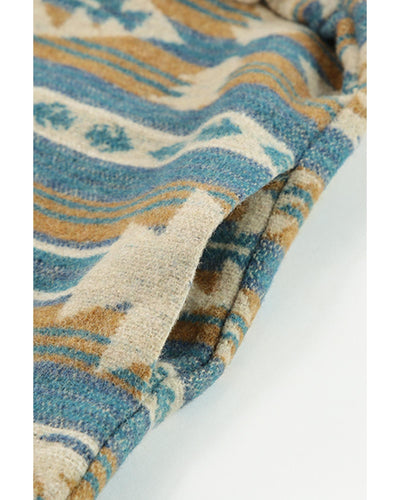 Azura Exchange Blue Western Aztec Print Button Flap Pocket Shacket - XL