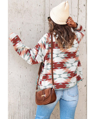 Azura Exchange Red Western Aztec Buttoned Zipper Pockets Fleece Jacket - M