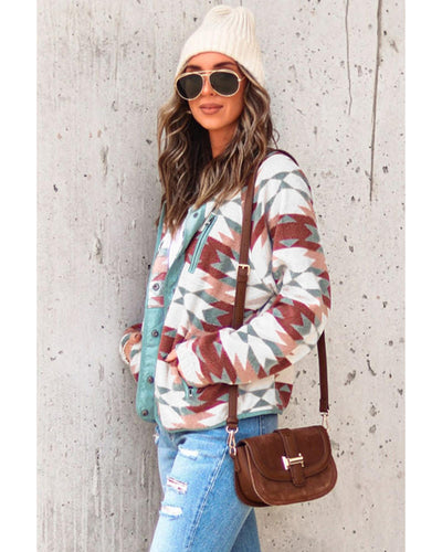 Azura Exchange Red Western Aztec Buttoned Zipper Pockets Fleece Jacket - XL