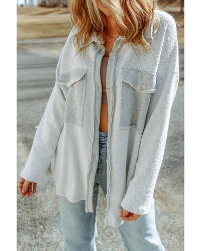 Azura Exchange Gray Contrast Flap Pockets Relaxed Shacket - L