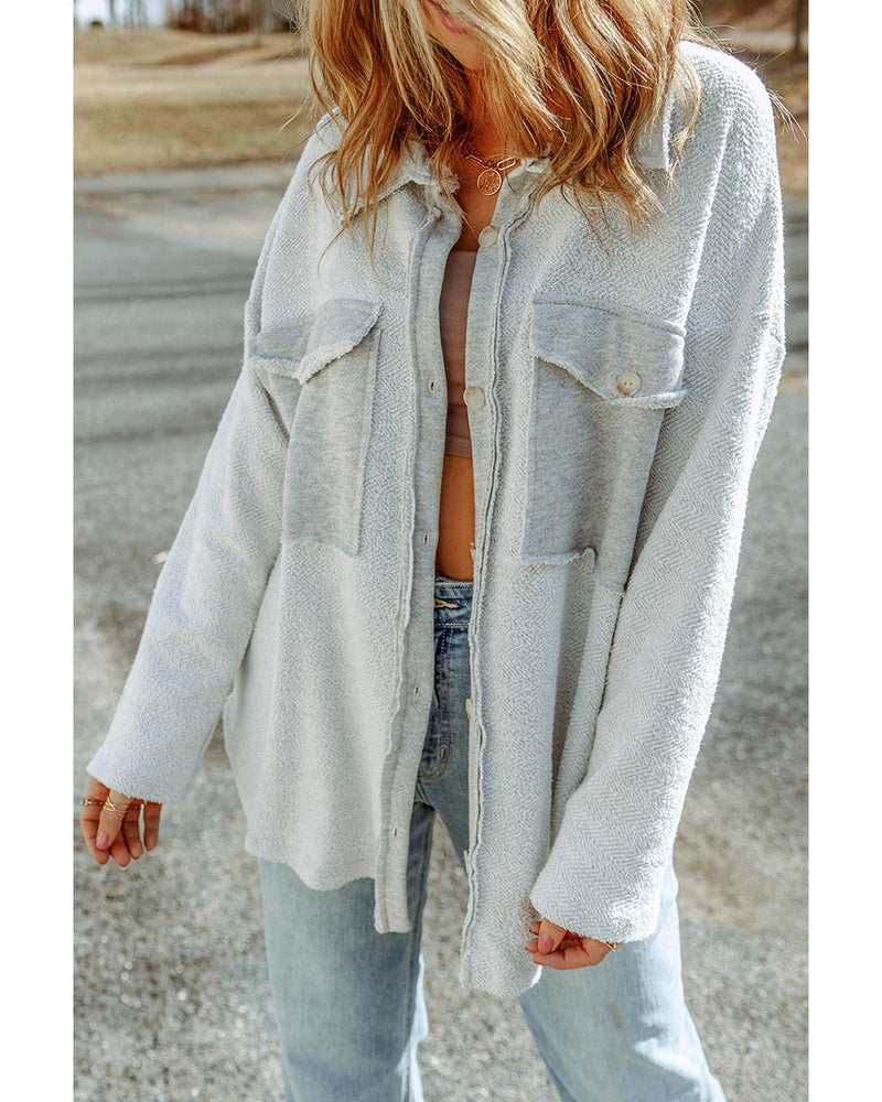 Azura Exchange Gray Contrast Flap Pockets Relaxed Shacket - L