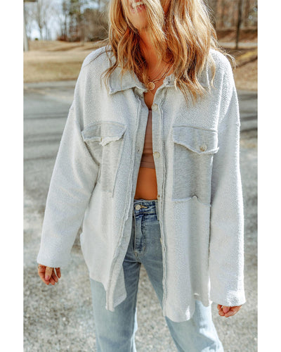 Azura Exchange Gray Contrast Flap Pockets Relaxed Shacket - XL