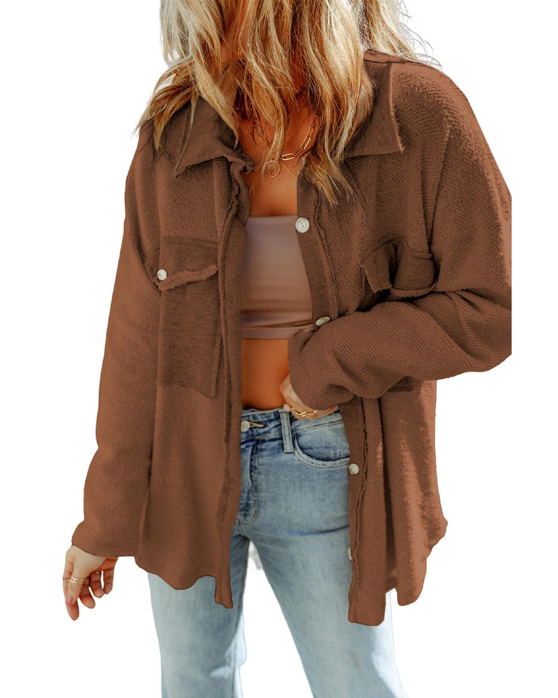 Azura Exchange Brown Contrast Flap Pockets Relaxed Shacket - 2XL