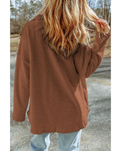 Azura Exchange Brown Contrast Flap Pockets Relaxed Shacket - L