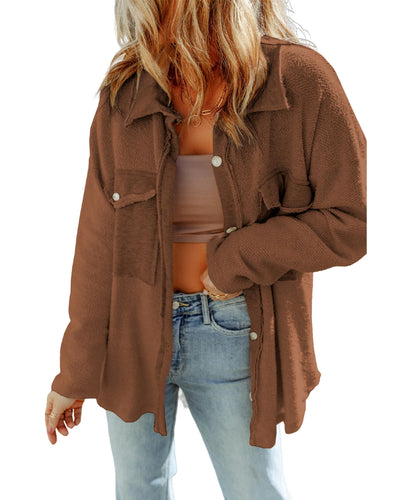 Azura Exchange Brown Contrast Flap Pockets Relaxed Shacket - L