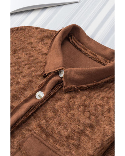 Azura Exchange Brown Contrast Flap Pockets Relaxed Shacket - XL