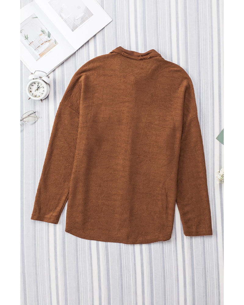 Azura Exchange Brown Contrast Flap Pockets Relaxed Shacket - XL