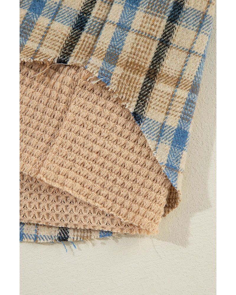 Ashleigh Blue Waffle Knit Patchwork Hooded Plaid Shacket - S