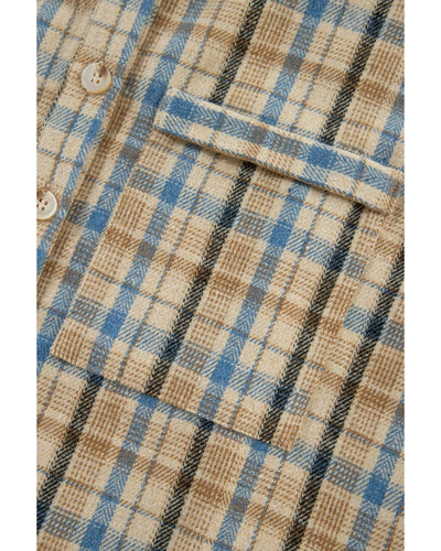 Ashleigh Blue Waffle Knit Patchwork Hooded Plaid Shacket - S