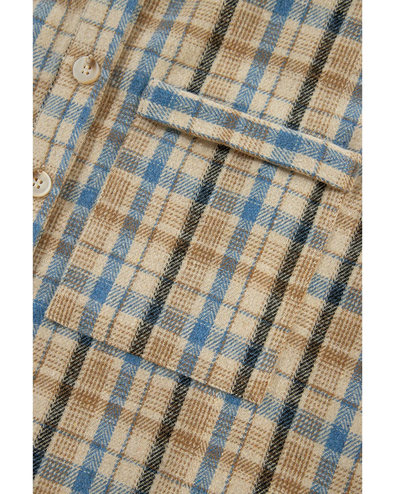 Ashleigh Blue Waffle Knit Patchwork Hooded Plaid Shacket - S