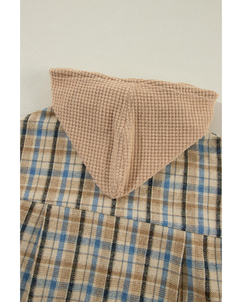 Ashleigh Blue Waffle Knit Patchwork Hooded Plaid Shacket - S
