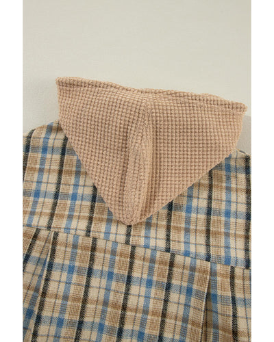 Ashleigh Blue Waffle Knit Patchwork Hooded Plaid Shacket - XL
