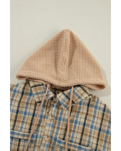 Ashleigh Blue Waffle Knit Patchwork Hooded Plaid Shacket - XL
