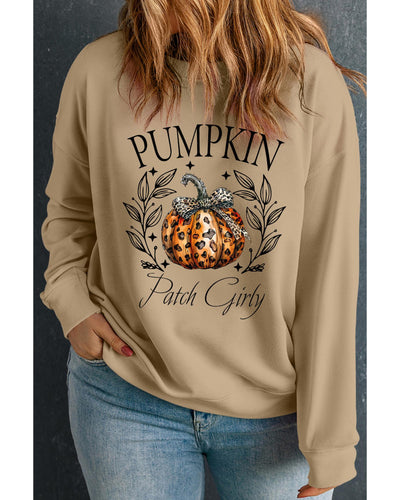 Apricot Halloween Leopard Pumpkin Print Plus Size Sweatshirt - 2X