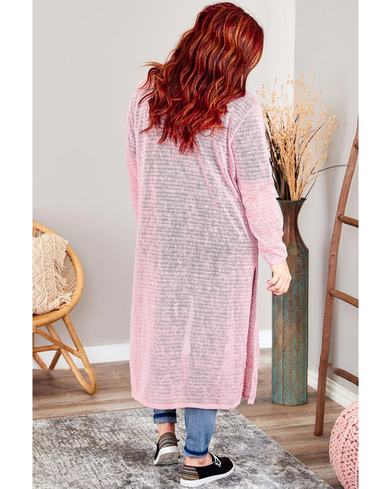 Azura Exchange Pink Sheer Knitted Long Side Slit Plus Size Cardigan - 1X