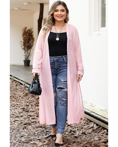 Azura Exchange Pink Sheer Knitted Long Side Slit Plus Size Cardigan - 2X