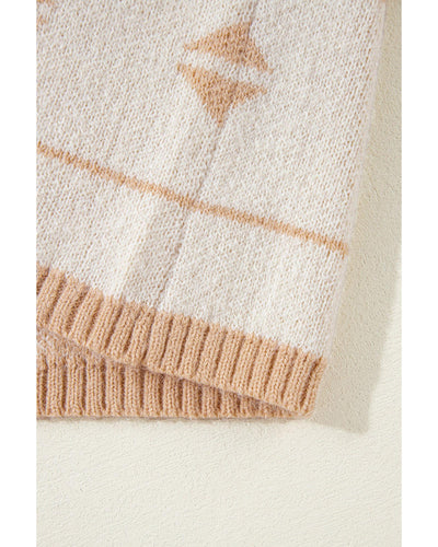 Apricot Plus Size Western Aztec Print Loose Sweater - 3X