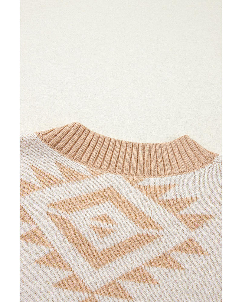 Apricot Plus Size Western Aztec Print Loose Sweater - 4X