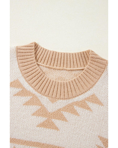 Apricot Plus Size Western Aztec Print Loose Sweater - 4X