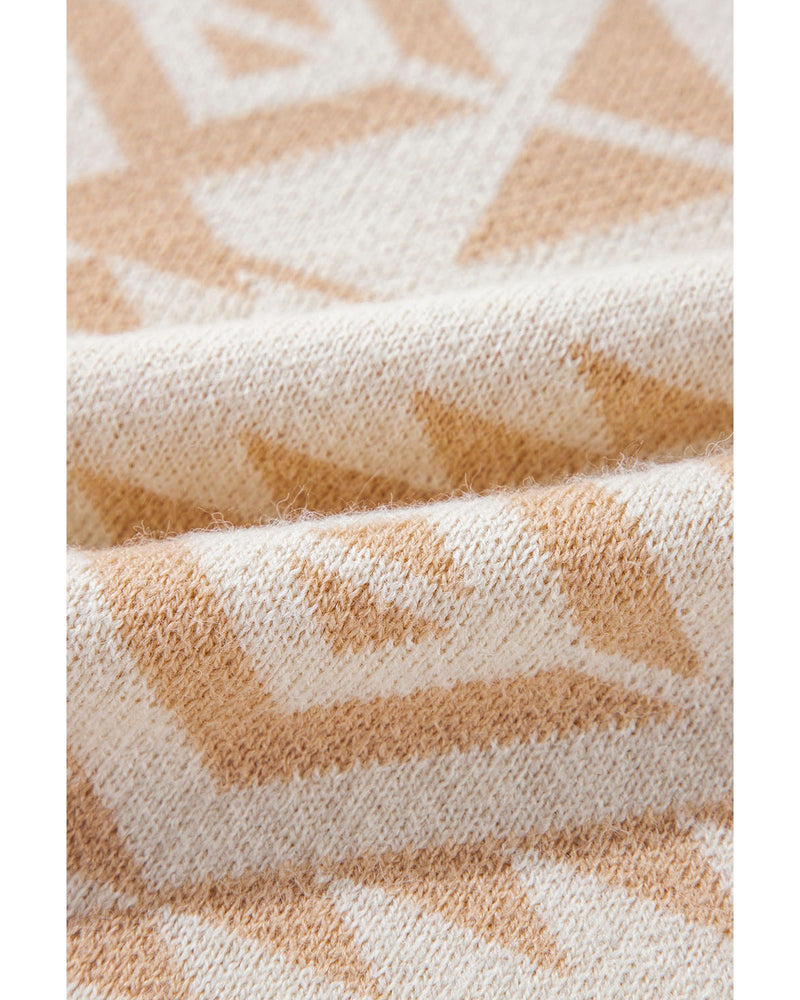 Apricot Plus Size Western Aztec Print Loose Sweater - 4X