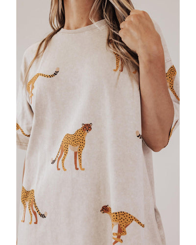 Apricot Plus Size Cheetah Print Side Pockets T Shirt Mini Dress - 1X