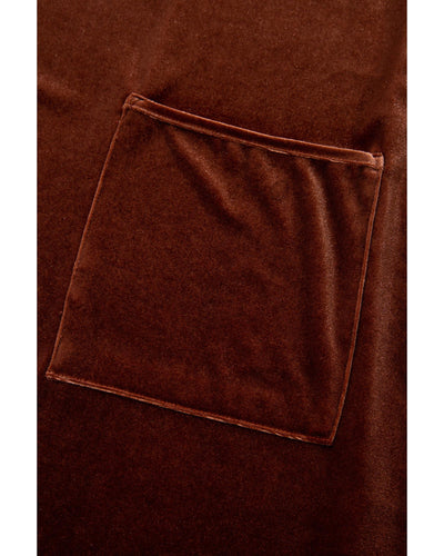Coffee Plus Size V Neck Collared Pleated Back Rounded Hem Velvet Dress - 4X