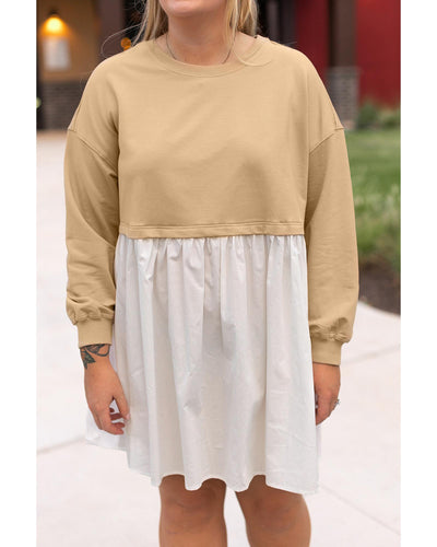 Apricot Color Block Patchwork Ruffled Plus Size Mini Dress - 2X