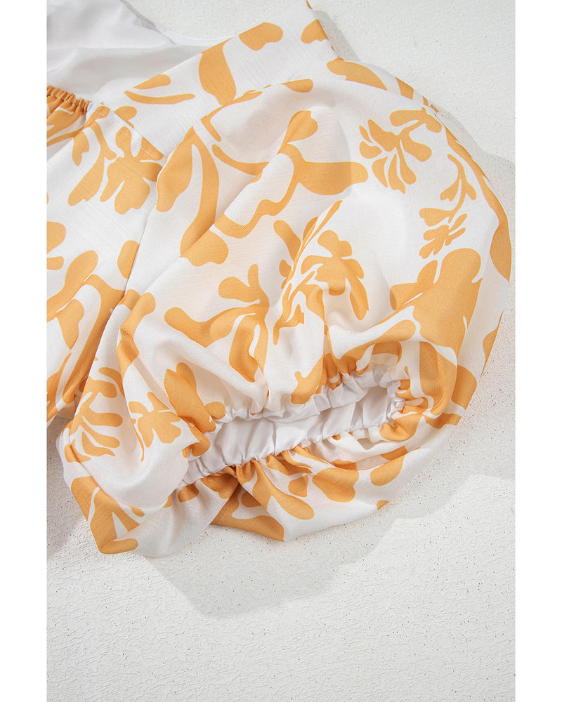 Apricot Floral Print Puff Short Sleeve Resort Plus Size Maxi Dress - 1X