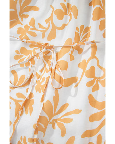 Apricot Floral Print Puff Short Sleeve Resort Plus Size Maxi Dress - 2X