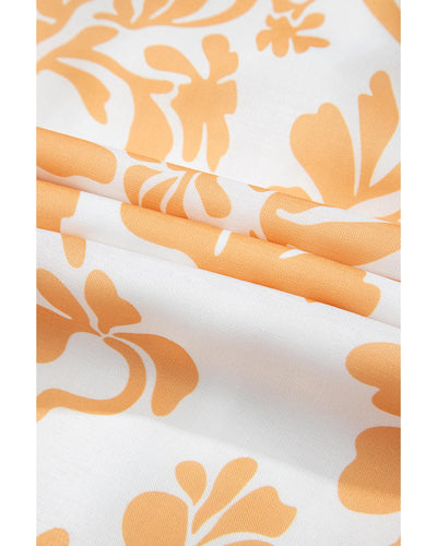 Apricot Floral Print Puff Short Sleeve Resort Plus Size Maxi Dress - 3X