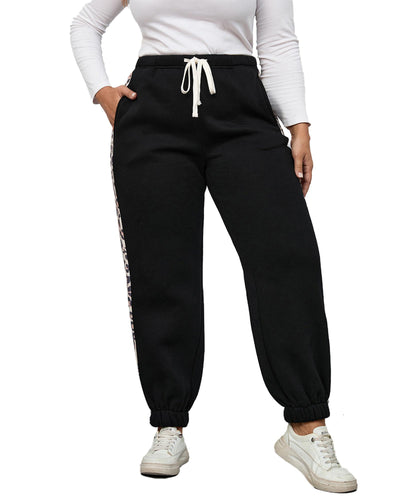 Azura Exchange Black Plus Size Contrast Leopard Side Panel Joggers - 3X