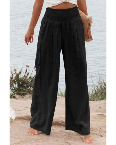Azura Exchange Black Shirred High Waist Plus Size Wide Leg Pants - 1X