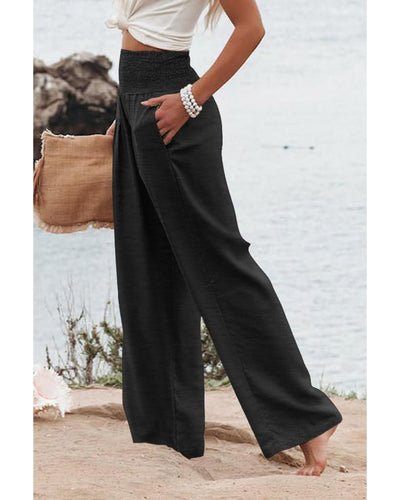 Azura Exchange Black Shirred High Waist Plus Size Wide Leg Pants - 2X