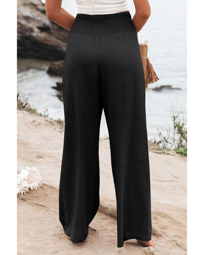 Azura Exchange Black Shirred High Waist Plus Size Wide Leg Pants - 2X