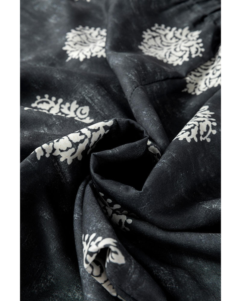 Azura Exchange Black Plus Size Geometric Ethnic Print Drawstring Wide Leg Pants - 1X