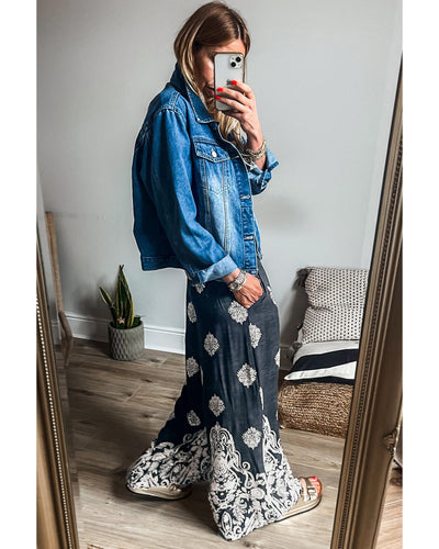 Azura Exchange Black Plus Size Geometric Ethnic Print Drawstring Wide Leg Pants - 1X